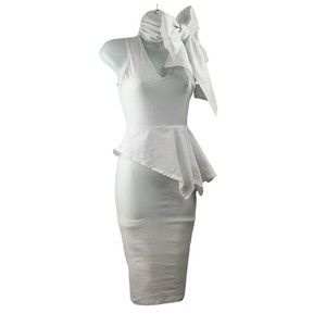 Auditions White Sleeveless High Neck Halter with High Neck Bow Tie Dress